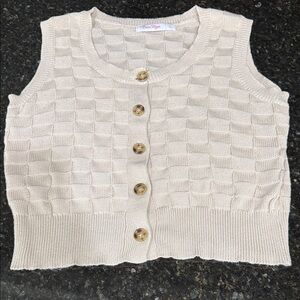 Khaki waffle Knit Button-Up Vest